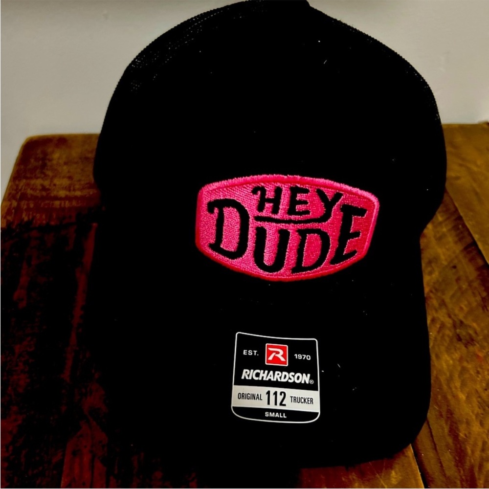 Black Trucker Hat with Pink Logo
